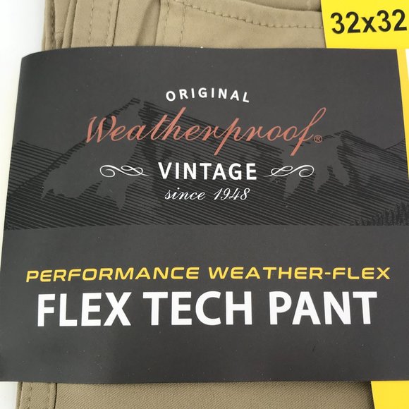 Weatherproof Vintage Pants Mens 32x32 Brown Khaki Regular Fit Flex Tech Packable - Picture 2 of 12